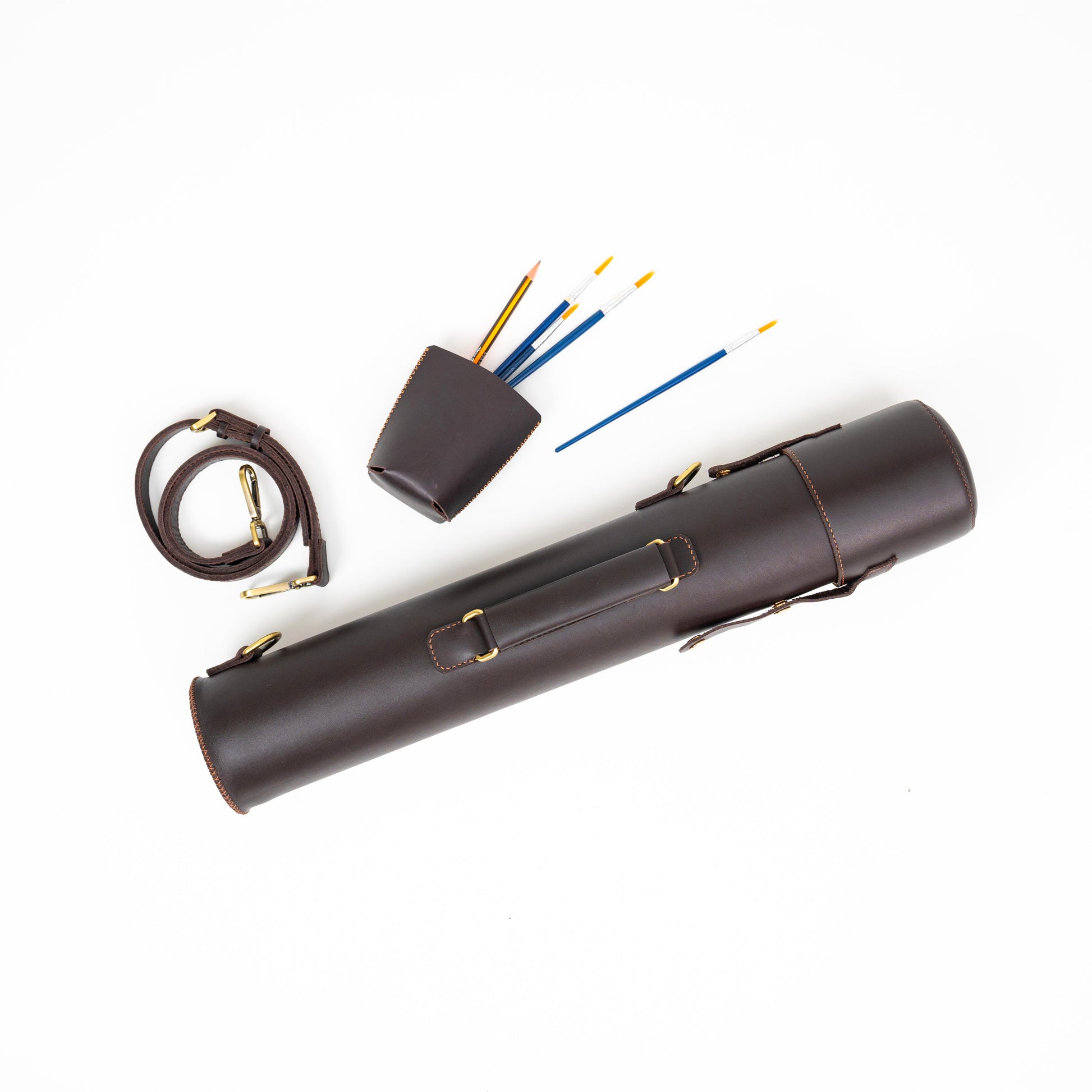 Leather Drawing Tube for Architects - Dark Brown 21 inches.