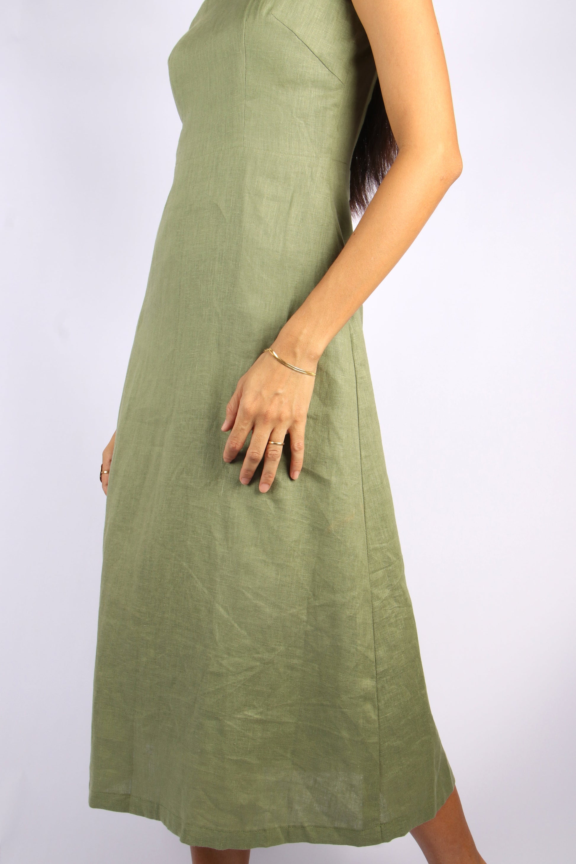 Linh Olive - Green Linen Dress.