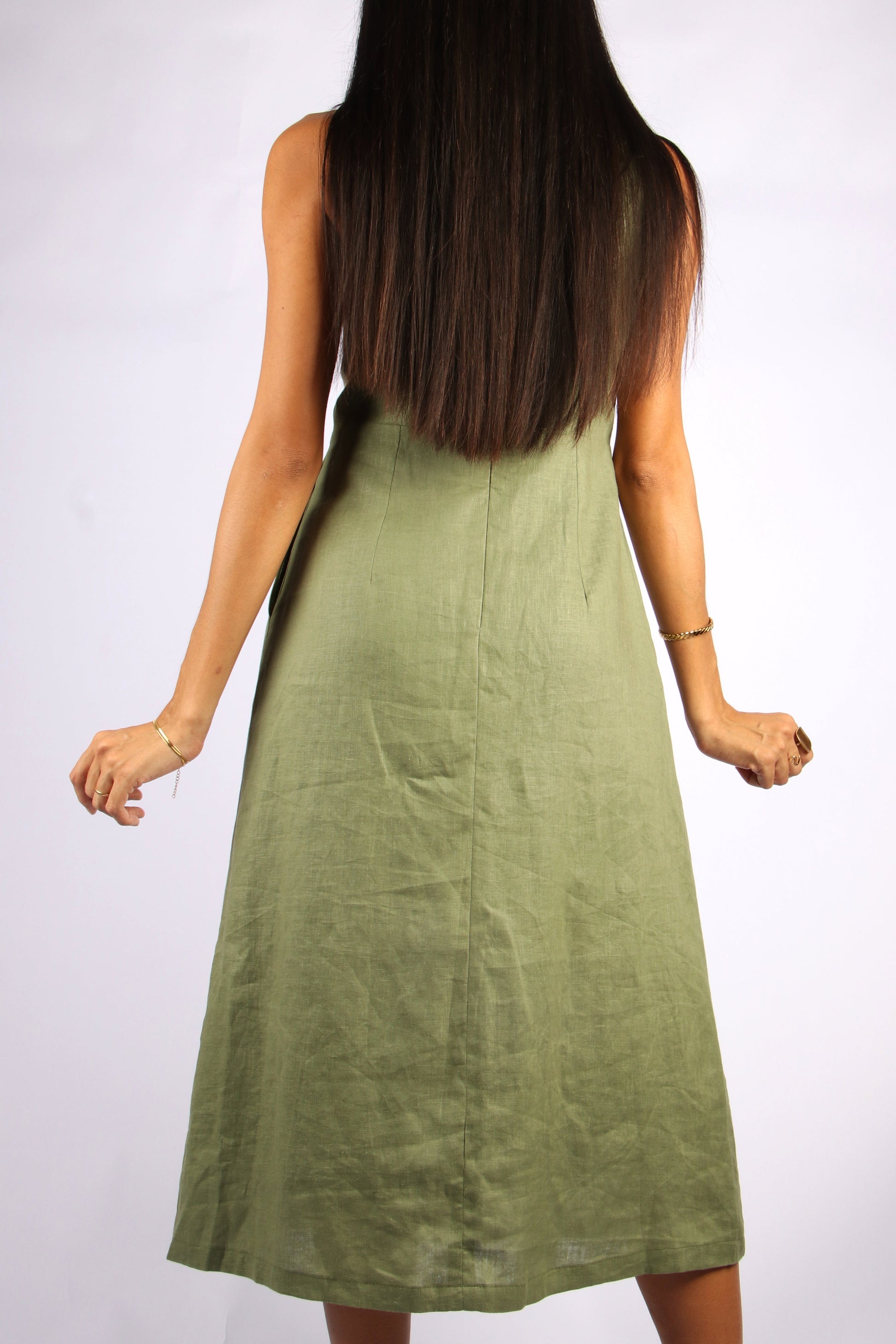 Linh Olive - Green Linen Dress.