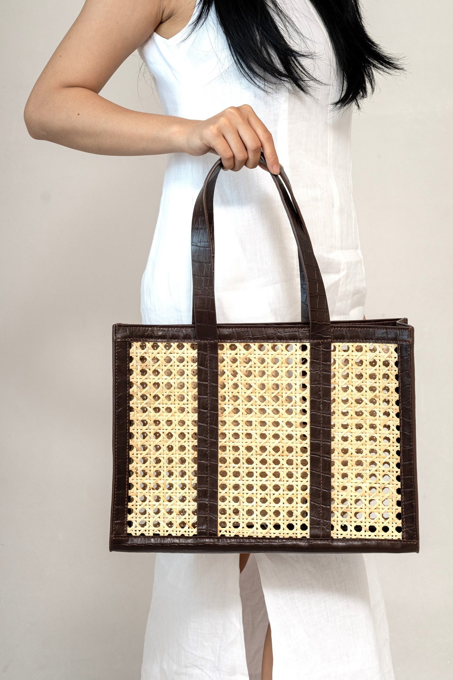 Natural Rattan & Leather Shopper Bag - Savannah.