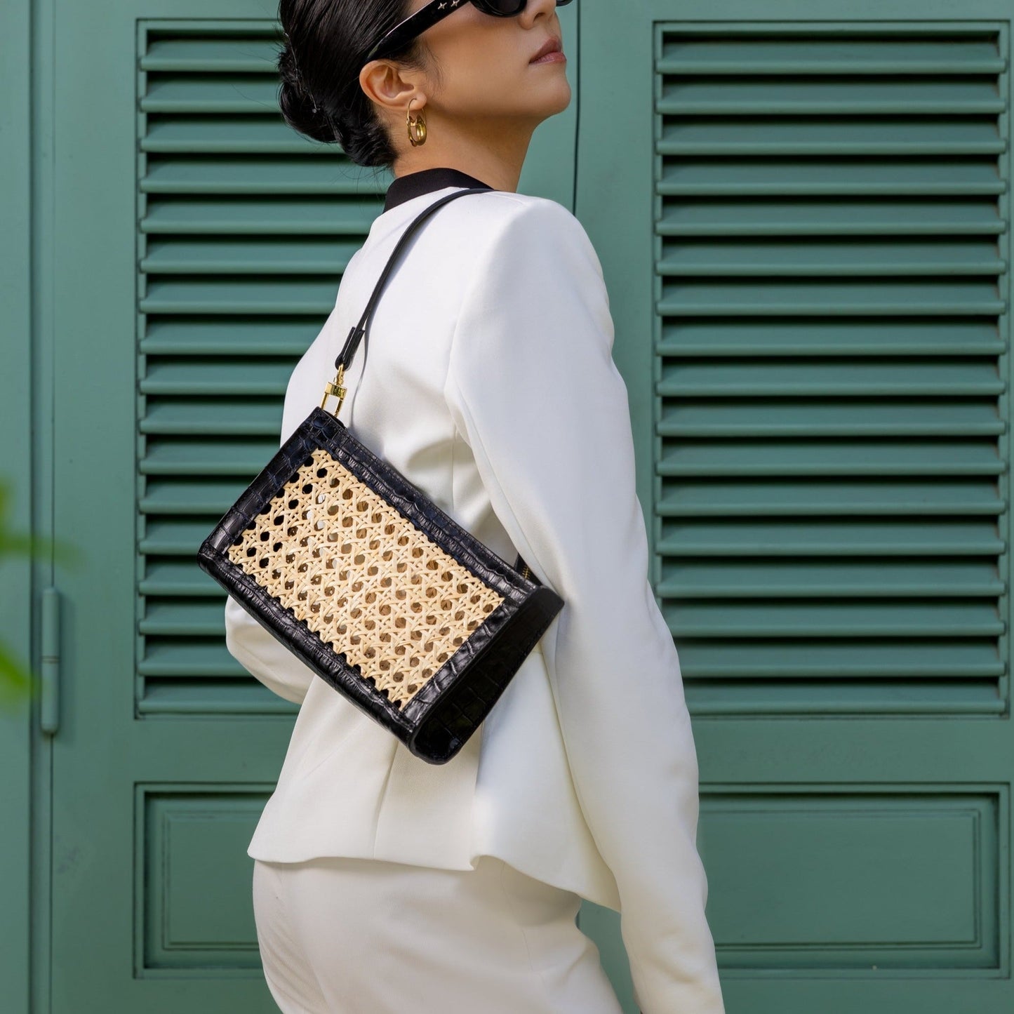 Natural Rattan & Leather Clutch Bag - May.