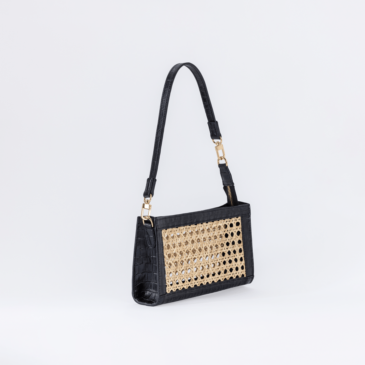 Natural Rattan & Leather Clutch Bag - May.