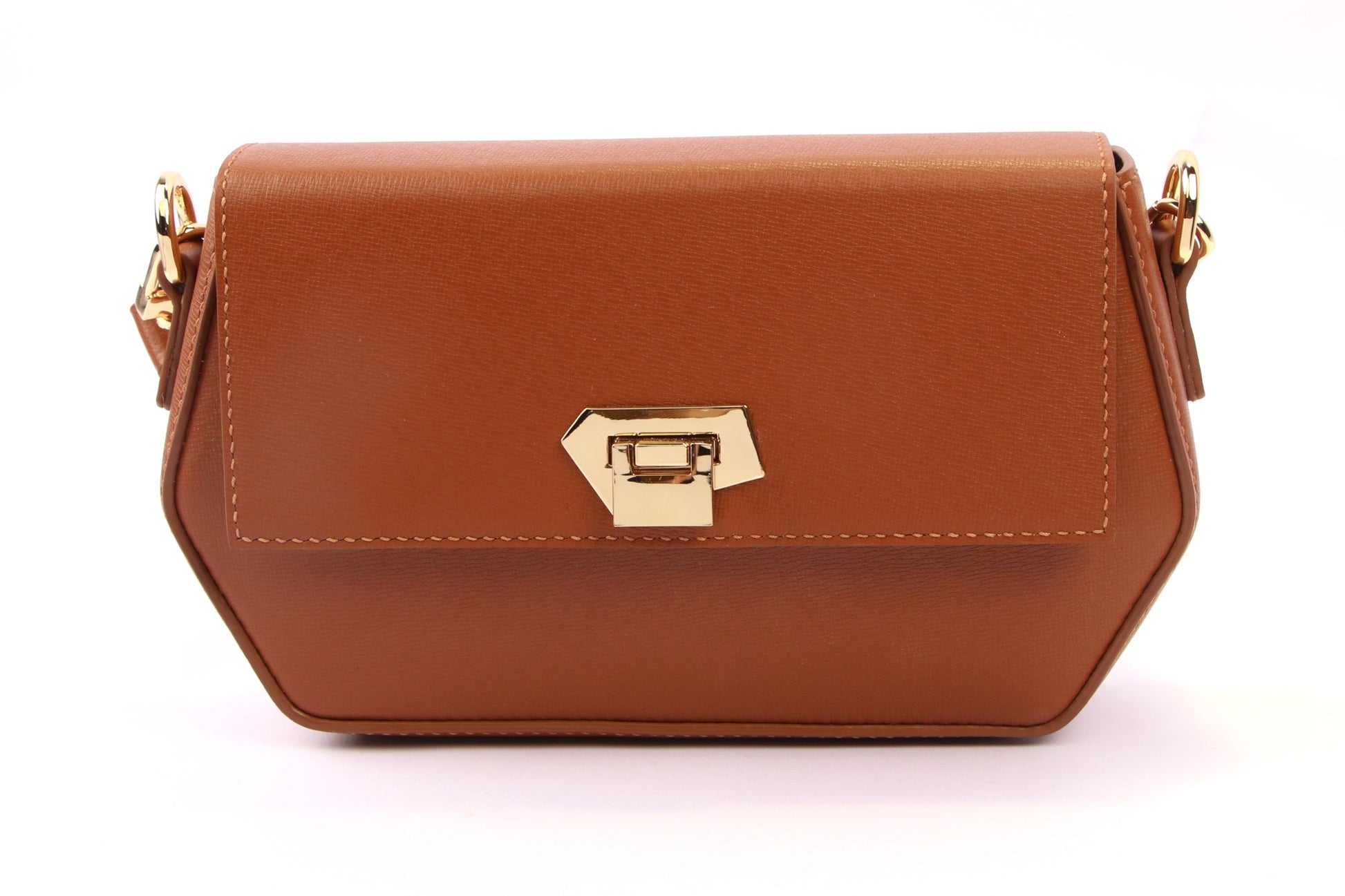 Sofia Shoulder Bag - Brown Saffiano Leather.