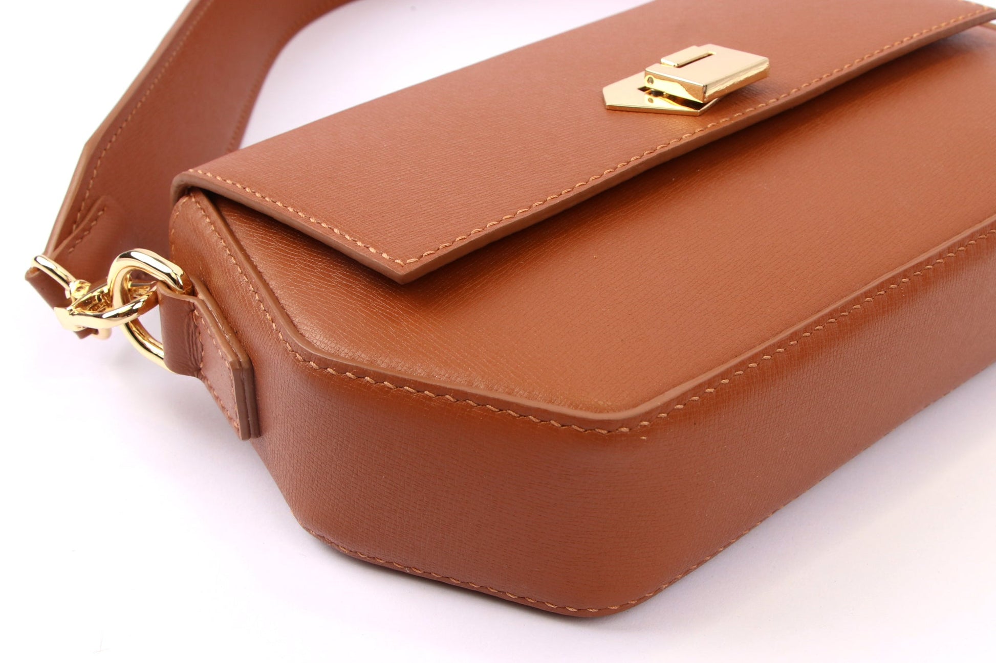 Sofia Shoulder Bag - Brown Saffiano Leather.