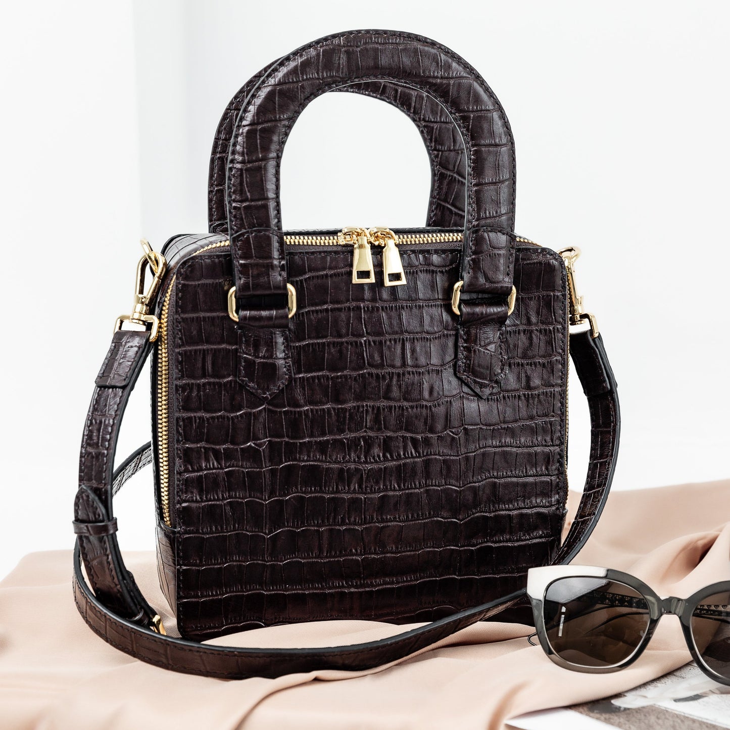 Maya Top Handle Bag - Dark Brown.