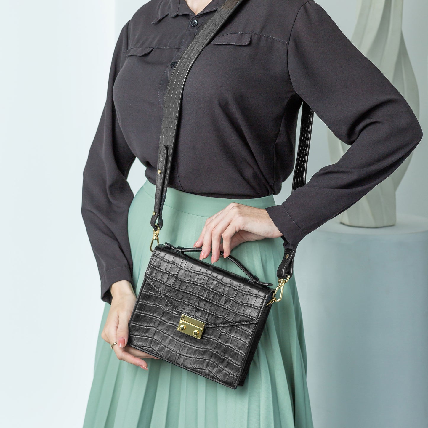 Top Handle Box Leather Bag