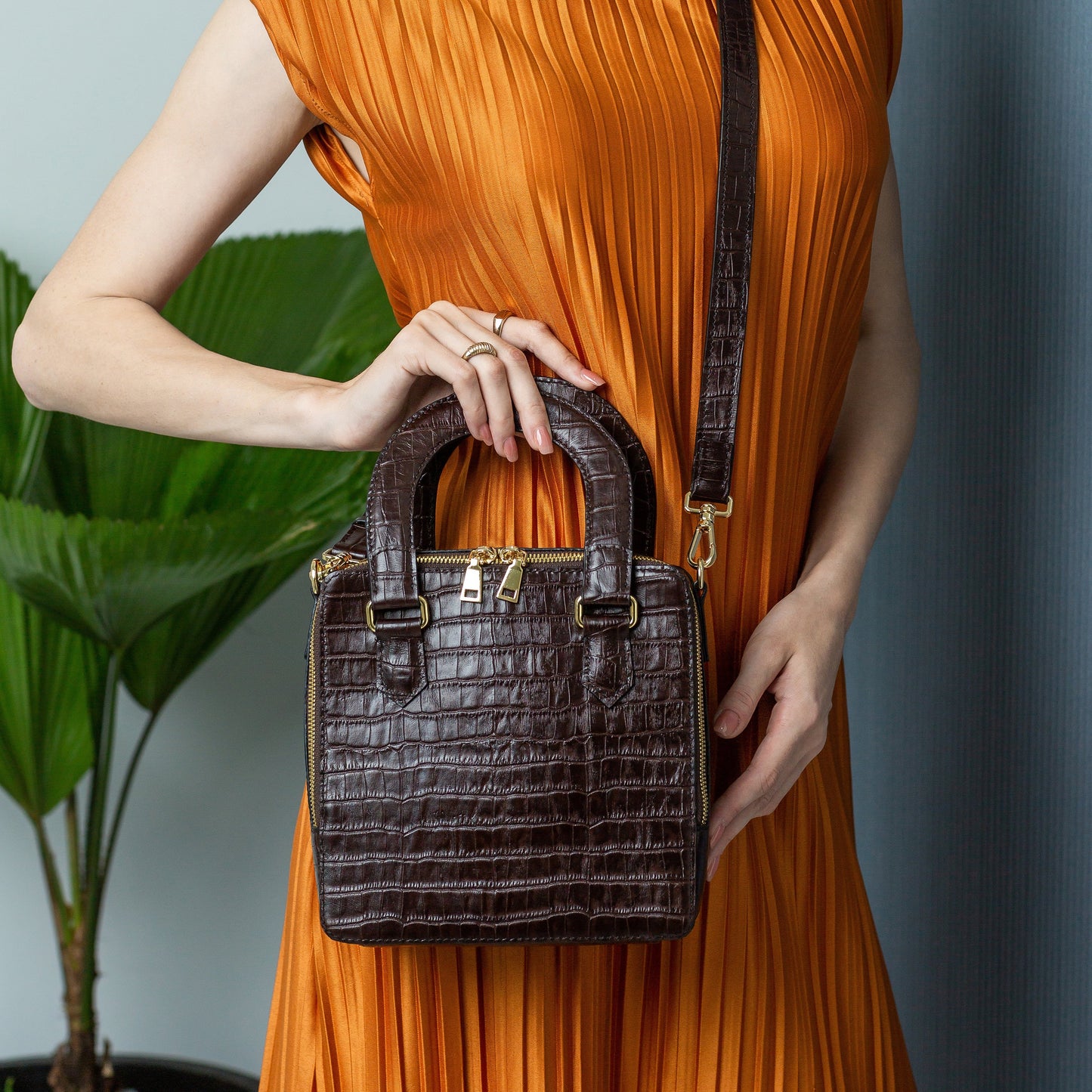 Maya Top Handle Bag - Dark Brown.