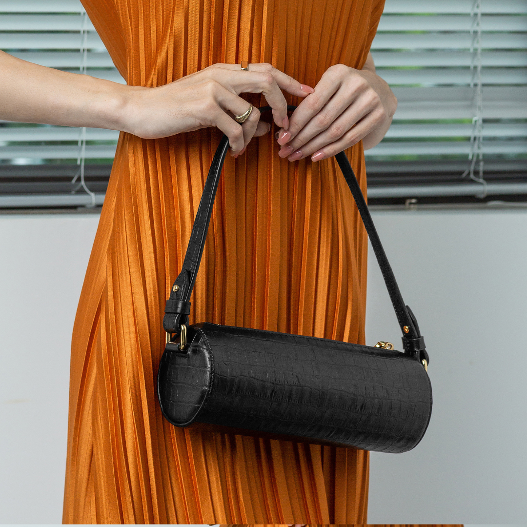 Cylinder Leather Shoulder Bag - Romelo.