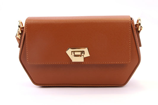 Sofia Shoulder Bag - Brown Saffiano Leather
