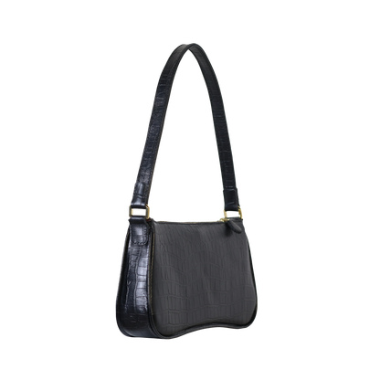 Crocodile-embossed Baguette - Black