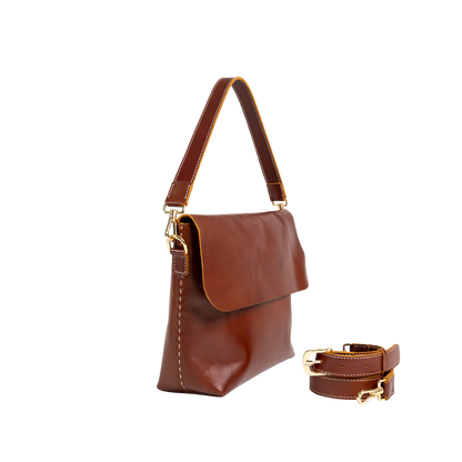 Medium Brown Leather Cross Body Bag