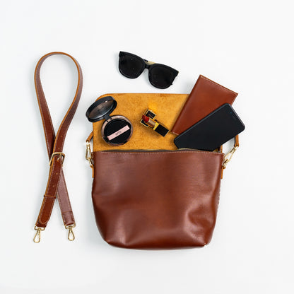 Medium Brown Leather Cross Body Bag