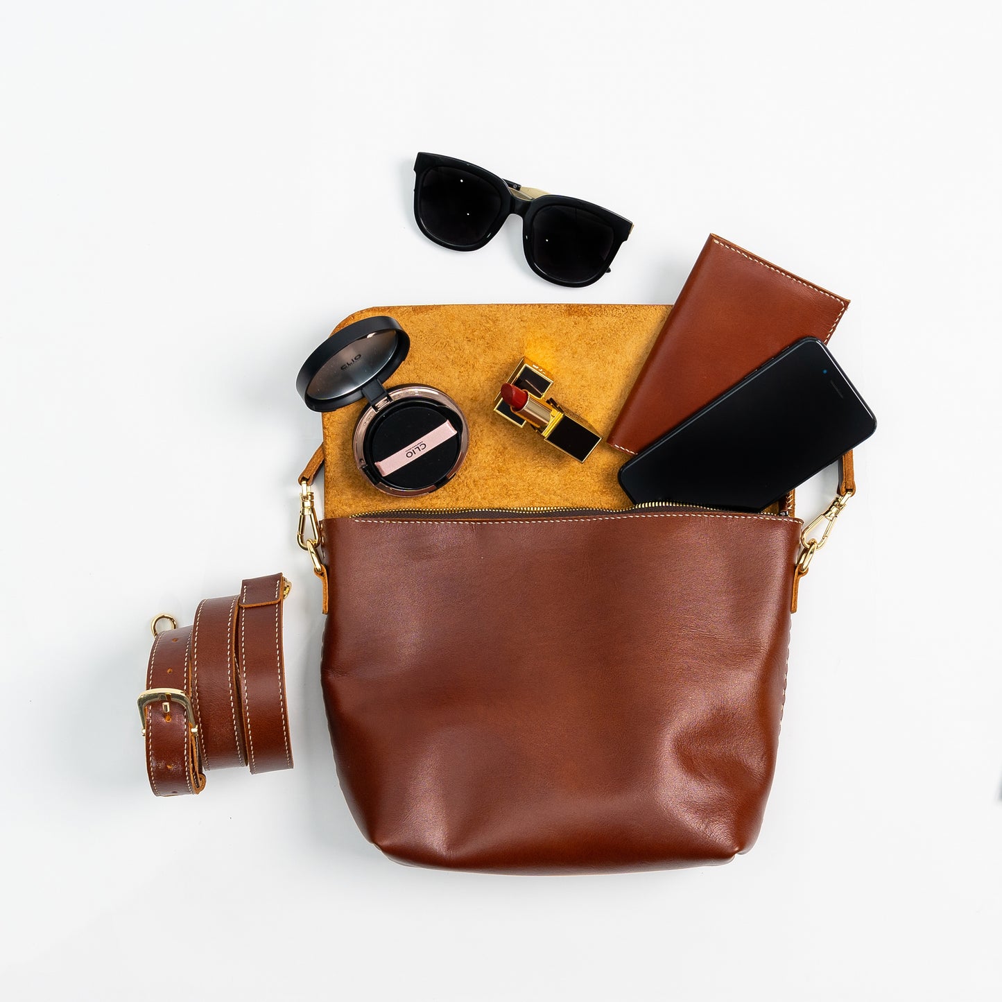 Medium Brown Leather Cross Body Bag