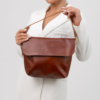 Medium Brown Leather Cross Body Bag