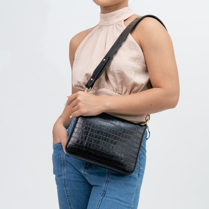 Small Leather Sling Bag - Black