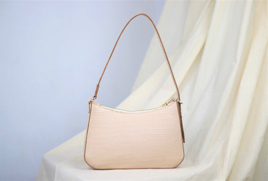 Moon Shadow Crocodile Shoulder Bag - Lilac Beige