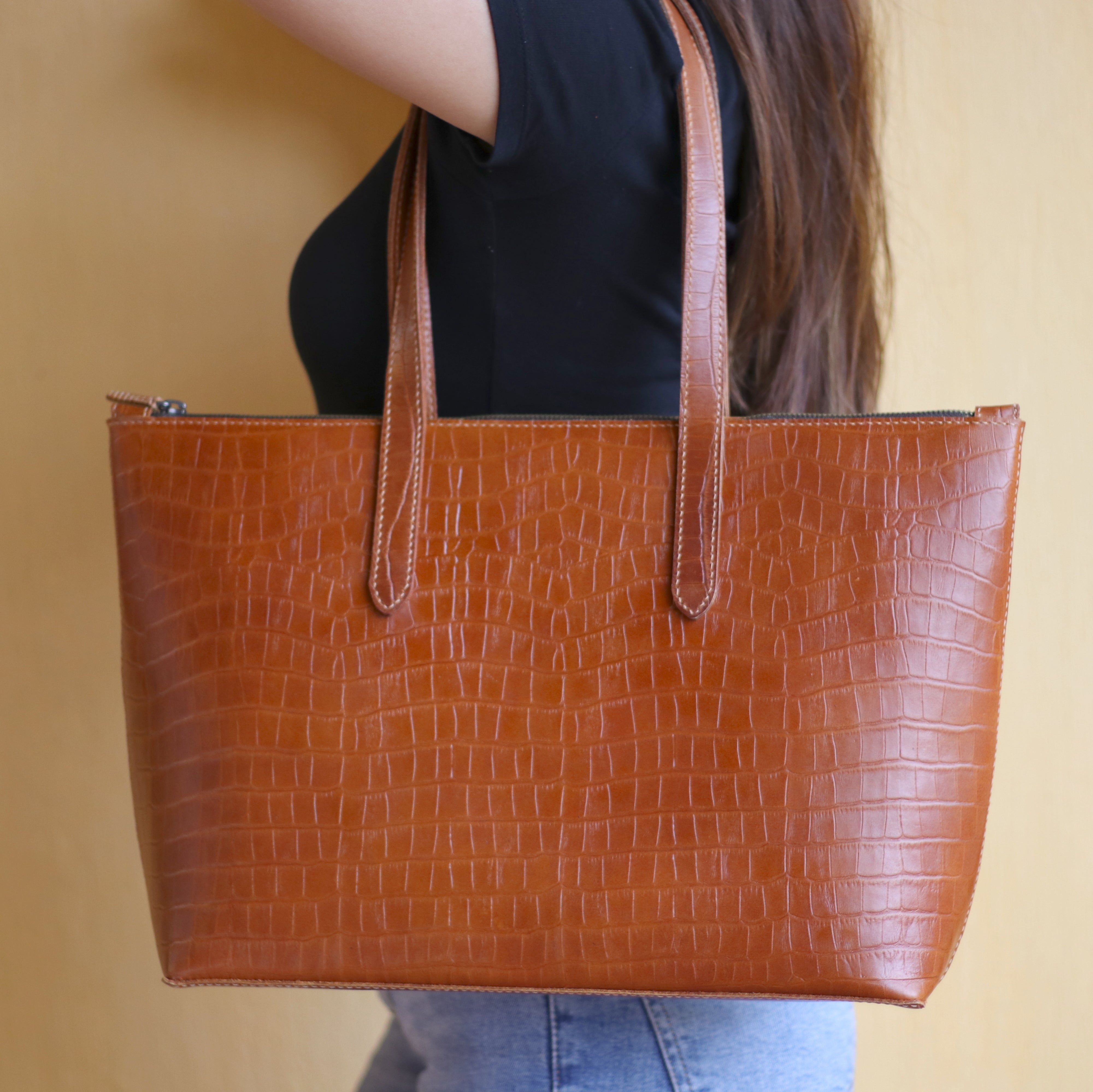 Handmade leather tote top bag